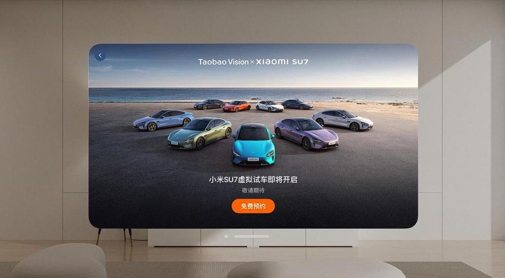 O aplicativo de compras online do Alibaba permite que os usuários experimentem virtualmente o Xiaomi SU7 no Apple Vision Pro